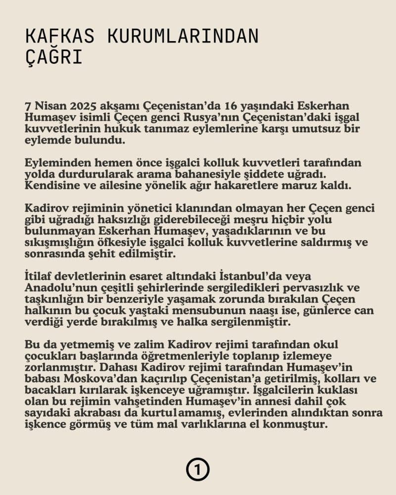 KAFKAS KURUMLARINDAN ÇAĞRI