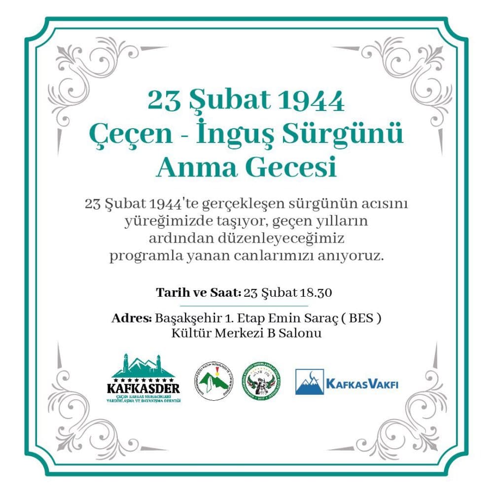 23 Şubat 1944 Çeçen-İnguş Sürgünü Anma Gecesi