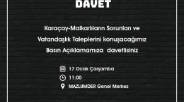 Karaçay-Malkarlıların sorunları ve vatandaşlık taleplerini konuşacağımız basın açıklamamıza davetlisiniz.